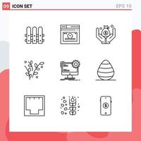 Modern Set of 9 Outlines Pictograph of site layout money internet plant Editable Vector Design Elements