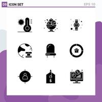 Mobile Interface Solid Glyph Set of 9 Pictograms of diode network sweet database cloud Editable Vector Design Elements