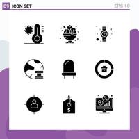 Mobile Interface Solid Glyph Set of 9 Pictograms of diode network sweet database cloud Editable Vector Design Elements