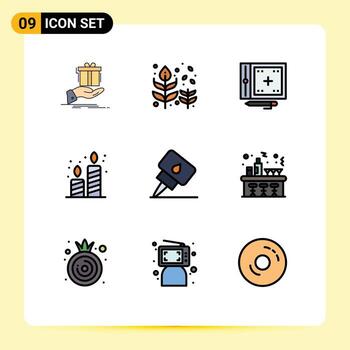 conjunto de 9 colores planos de línea de llenado vectorial en cuadrícula para velas desarrollo de programación de hojas de cumpleaños elementos de diseño vectorial editables vector