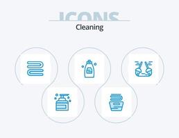 diseño de iconos del paquete 5 de iconos azules de limpieza. limpio. jabón. Lavado. ducha. baño vector