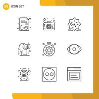 Set of 9 Vector Outlines on Grid for setting server star knowledge education Editable Vector Design Elements