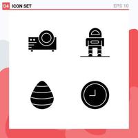 Universal Icon Symbols Group of 4 Modern Solid Glyphs of projector egg multi media space spring Editable Vector Design Elements