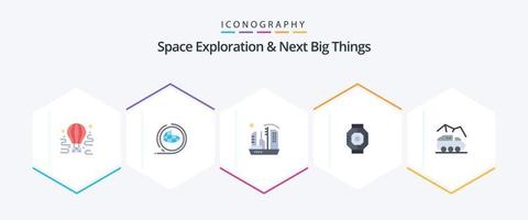 Space Exploration And Next Big Things 25 Flat icon pack including component. airlock. shaping. expansion. colony vector