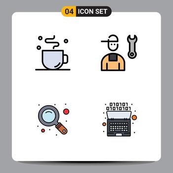 4 interfaz de usuario paquete de color plano de línea de llenado de signos y símbolos modernos de tiempo de lupa de descanso zoom mecánico elementos de diseño vectorial editables vector