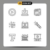 conjunto de 9 iconos de interfaz de usuario modernos símbolos signos para anuncios educación descargar cortar crecimiento elementos de diseño vectorial editables vector