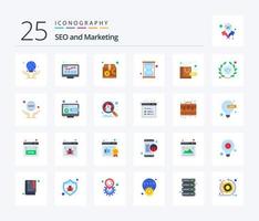 Seo 25 Flat Color icon pack including seo package. package. marketing. complex. seo vector