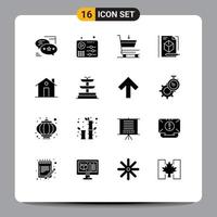 Group of 16 Solid Glyphs Signs and Symbols for chimney technology play pencil file Editable Vector Design Elements