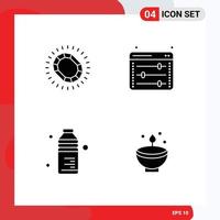 Pack of 4 creative Solid Glyphs of fashion bottle loop web options food Editable Vector Design Elements