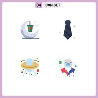 Editable Vector Line Pack of 4 Simple Flat Icons of lantern alien moon dress code space Editable Vector Design Elements