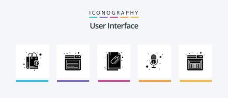 User Interface Glyph 5 Icon Pack Including web. landing. attached document. voice. mic. Creative Icons Design vector