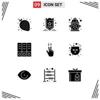 9 Universal Solid Glyph Signs Symbols of board gesture fire fingers binder Editable Vector Design Elements