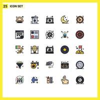 Filled line Flat Color Pack of 25 Universal Symbols of food cake internet night farming Editable Vector Design Elements
