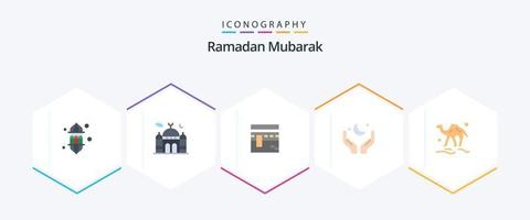 Ramadan 25 Flat icon pack including moon. pray. moon. religion. pray vector