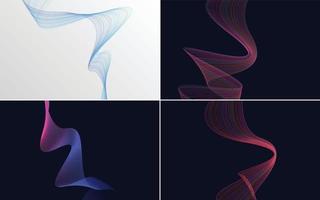 Set of 4 geometric wave pattern background Abstract waving line vector