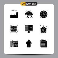 Group of 9 Modern Solid Glyphs Set for smart internet weather watch time Editable Vector Design Elements