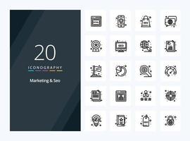 20 Marketing And Seo Outline icon for presentation vector