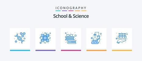 School And Science Blue 5 Icon Pack Including lab. test. books. science. chemistry. Creative Icons Design vector