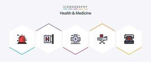 paquete de íconos de 25 líneas completas de salud y medicina que incluye fitness. cama. formulario. medicamento. formulario vector