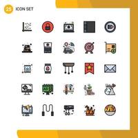 Editable Vector Line Pack of 25 Simple Filled line Flat Colors of multimedia layout media player grid tutorial Editable Vector Design Elements