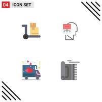 Editable Vector Line Pack of 4 Simple Flat Icons of cart shipping planning head carpet Editable Vector Design Elements