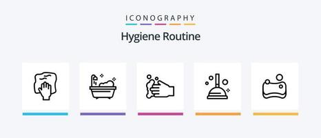 paquete de iconos de la línea 5 de rutina de higiene que incluye a la mujer. secadora. salón. limpieza. baño. diseño de iconos creativos vector