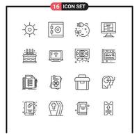 Group of 16 Outlines Signs and Symbols for cake wanted electric technology bandit Editable Vector Design Elements