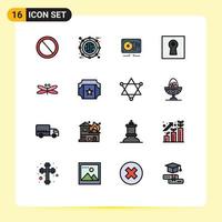 Pictogram Set of 16 Simple Flat Color Filled Lines of security lock expand key heart Editable Creative Vector Design Elements