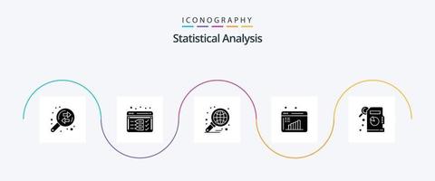 paquete de iconos de glifo 5 de análisis estadístico que incluye estadísticas descriptivas. cómputo de datos. análisis. Investigación de negocios. informe vector