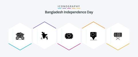 paquete de iconos de 25 glifos del día de la independencia de bangladesh que incluye desfile. instrumento. monograma de bangladesh. tambor. bandera vector