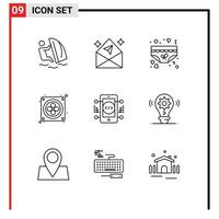 9 Universal Outlines Set for Web and Mobile Applications coding fan open computer underwear Editable Vector Design Elements