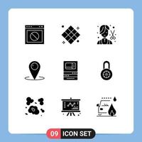 9 Universal Solid Glyphs Set for Web and Mobile Applications customer location play grooming fashion Editable Vector Design Elements