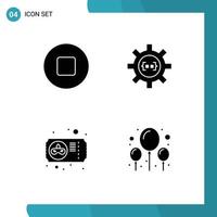 Editable Vector Line Pack of 4 Simple Solid Glyphs of multimedia mask cog process balloon Editable Vector Design Elements