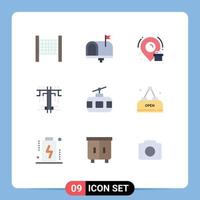 Group of 9 Modern Flat Colors Set for travel tour box journey type Editable Vector Design Elements