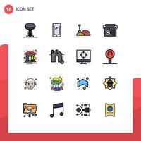 16 Universal Flat Color Filled Line Signs Symbols of notice radio iphone music device Editable Creative Vector Design Elements