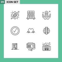 9 Thematic Vector Outlines and Editable Symbols of heart heartbeat pray tick checked Editable Vector Design Elements