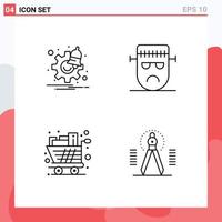 4 Line concept for Websites Mobile and Apps notification cart time face groceries Editable Vector Design Elements