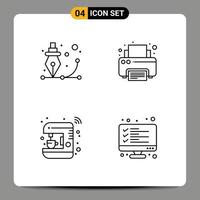 Pack of 4 creative Filledline Flat Colors of creative coffee pen print internet Editable Vector Design Elements