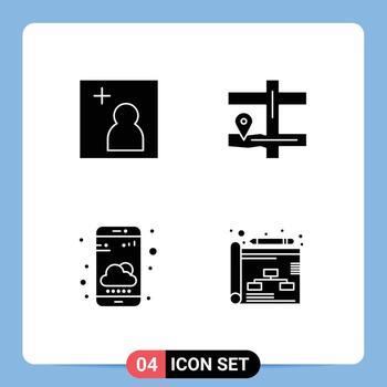 4 Solid Glyph concept for Websites Mobile and Apps camera weather app map phone planning Editable Vector Design Elements