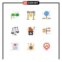 Pictogram Set of 9 Simple Flat Colors of sweet chocolate bar bite connection libra business Editable Vector Design Elements