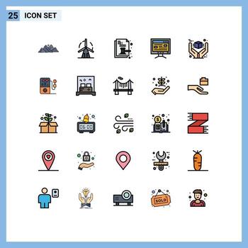 paquete de 25 modernos signos y símbolos de colores planos de línea rellena para medios de impresión web, como el estudio de la potencia informática, documentos legales, elementos de diseño vectorial editables vector