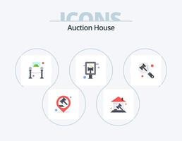 Auction Flat Icon Pack 5 Icon Design. law. sign board. real estate. court. place vector