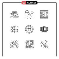 Outline Pack of 9 Universal Symbols of hash tag game football fun match Editable Vector Design Elements