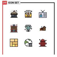 Set of 9 Modern UI Icons Symbols Signs for diamonf building report apartment retro television Editable Vector Design Elements