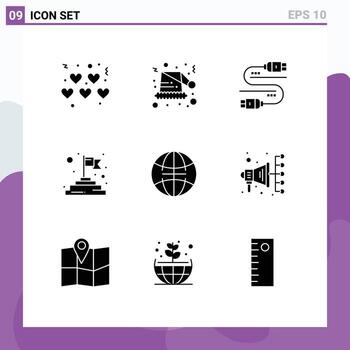 9 Solid Glyph concept for Websites Mobile and Apps automation globe sata global flag Editable Vector Design Elements