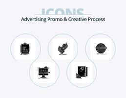 promoción publicitaria y proceso creativo glifo icono paquete 5 diseño de iconos. paquete. conciencia. bosquejo. flujo de trabajo. esquema vector