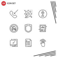 Pack of 9 Modern Outlines Signs and Symbols for Web Print Media such as protection off update no car Editable Vector Design Elements