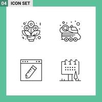 Set of 4 Commercial Filledline Flat Colors pack for bouquet edit automobile spacecraft graphic Editable Vector Design Elements