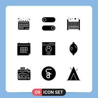 Mobile Interface Solid Glyph Set of 9 Pictograms of profile communication bad event date Editable Vector Design Elements