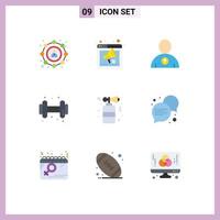 Mobile Interface Flat Color Set of 9 Pictograms of night horn webpage dumbell gym Editable Vector Design Elements